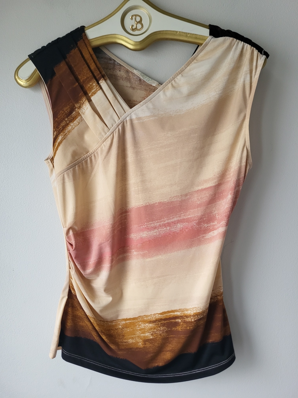 Pur One-Shoulder Ombre Stripe Dress in Pink, Cream & Brown